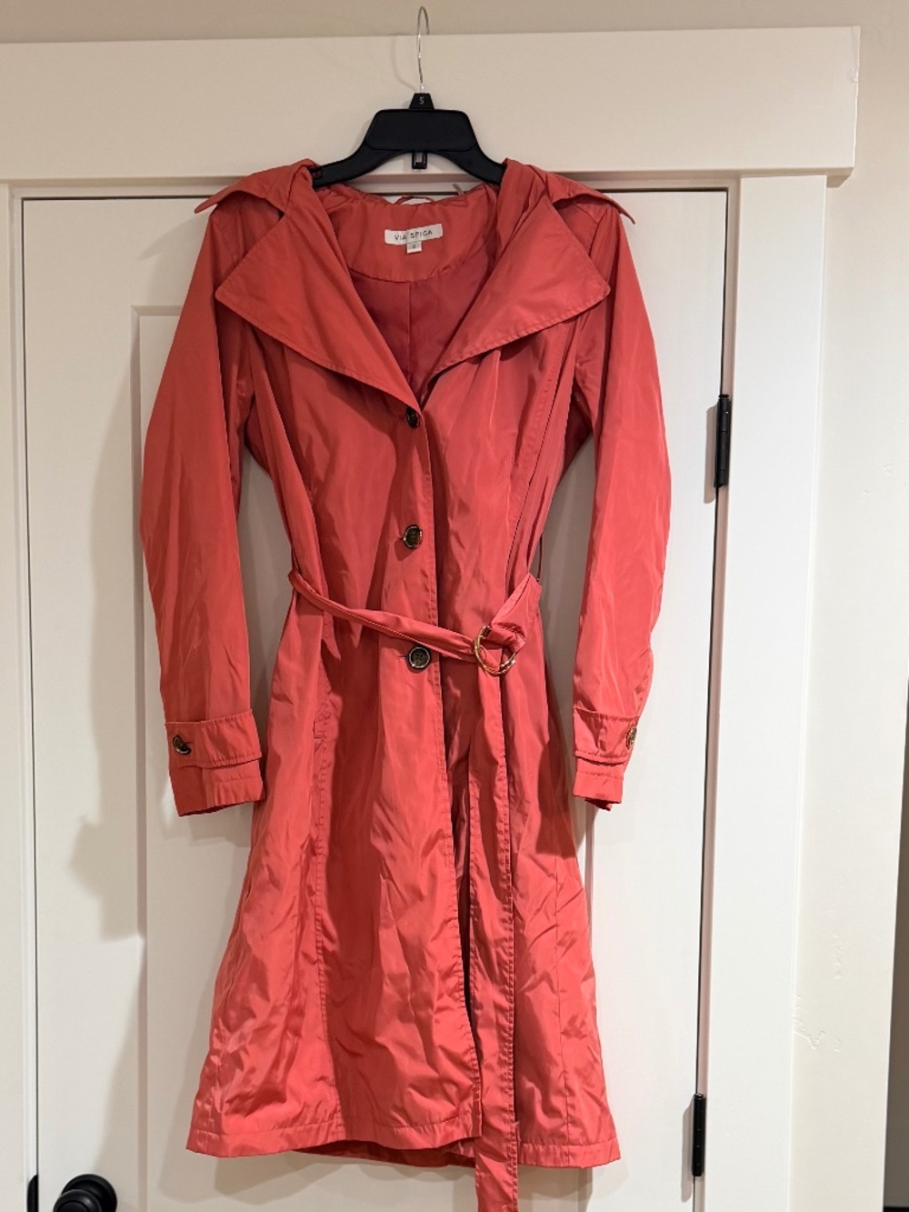 Women's VIA Spiga Pink Coral Hooded Trench Coat Jacket Women's Size S